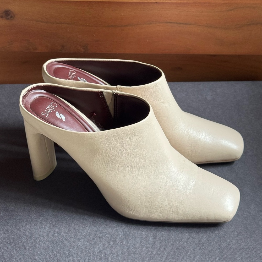 SARTO Cream Leather High-Heel Mule - Picture 3 of 10